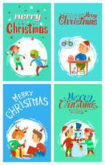 Merry Christmas Holidays Children Having Fun Cards