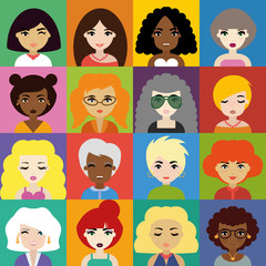 Set of Woman Avatar Icons in Flat Style