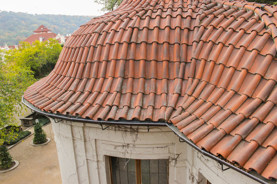 View at tiling roofs in Prague castle