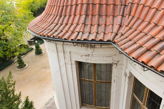 View at tiling roofs in Prague castle