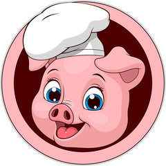 Vector illustration, funny cheerful piggy-cook, smiles, icon, on a white background.