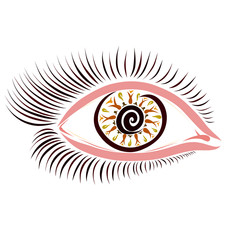 Fascinating look of the woman, eyes with a pattern and long eyelashes