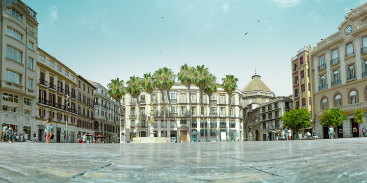Typical Spain sqare. sunny day and clear slk, kozy turquoise color tone