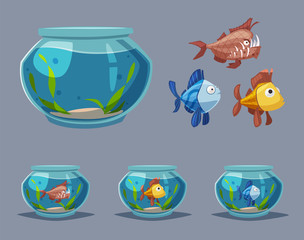 Aquarium with clear water. Cartoon vector illustration