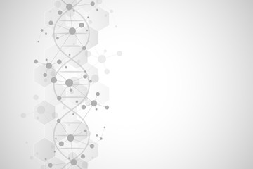 DNA strand and molecular structure. Genetic engineering or laboratory research. Background texture for medical or scientific and technological design. Vector illustration.