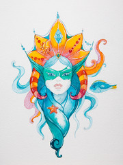 mermaid, Venetian mask, marine, painted Atlantis, Venice, aquamen.
