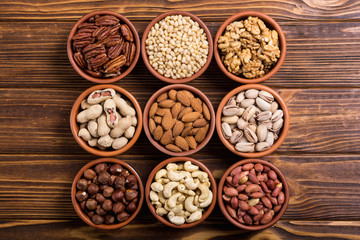 Mix of nuts : Pistachios, almonds , walnuts , pine nut , hazelnuts and cashew . Snack in bowl...