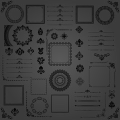 Vintage set of vector horizontal, square and round elements. Different elements for backgrounds, frames and monograms. Classic patterns. Set of vintage black patterns