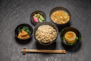 玄米ご飯　Brown rice Japanese food - obrazy, fototapety, plakaty