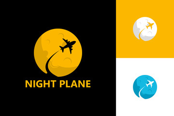 Night Plane Logo Template Design Vector, Emblem, Design Concept, Creative Symbol, Icon