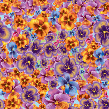 Decorative composition of viola flowers. Seamless background pattern #4