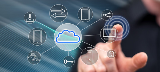 Man touching a cloud computing concept