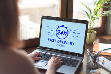 Fast delivery concept on a laptop screen