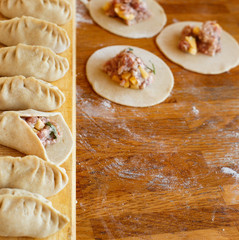 Preparation of dumplings manti
