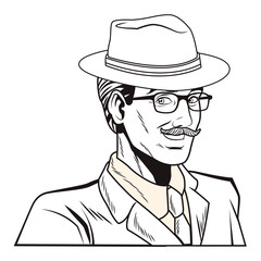 pop art man face in black and white