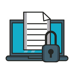 Laptop with document and padlock