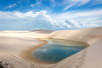 The Lencois Maranhenses in northern Brazil, famous for its fresh water lagoon in a cloudy day