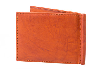 new men's brown leather wallet, on a white background