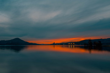 Sunset in the Ullibarri-Gamboa reservoir. Alava, Basque Country, Spain