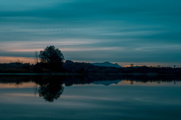 Sunset in the Ullibarri-Gamboa reservoir. Alava, Basque Country, Spain