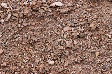 Gravel and dirt ground surface texture close up
