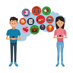 Couple with smartphones