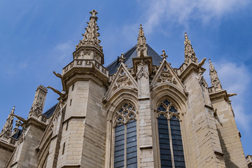 Fototapeta na wymiar Architectural fragments of Vincennes Sainte-Chapelle (Holy Chapel, 1379). Vincennes (6.7 km from Paris), Val-de-Marne department, France.