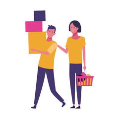 Couple shopping cartoon