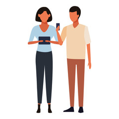 Fototapeta premium Friends with smartphone and tablet