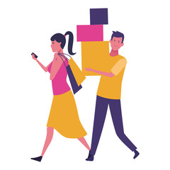 Couple shopping cartoon