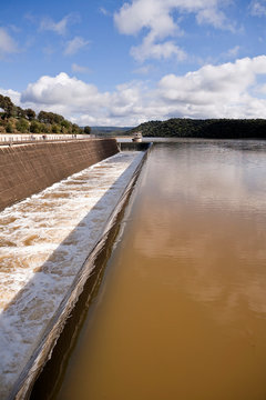 Spillway in the reservoir of San Rafael de Navallana, near Cordoba, Andalusia, Spain