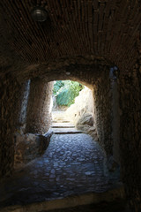 Tunnel in the old fortress of Tossa de Mar. Catalonia.Spain.
