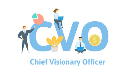 CVO, chief visionary officer. Concept with keywords, letters and icons. Colored flat vector illustration on white background.