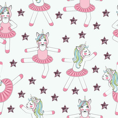 PATTERN WITH Cute Unicorn ballerina and stars. Can be used for baby t-shirt print