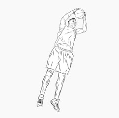 Basketball player in a jump with the ball in his hands. Outdoor sports. Vector illustration