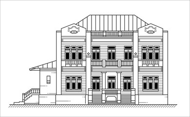 Old building. black and white vector illustration.