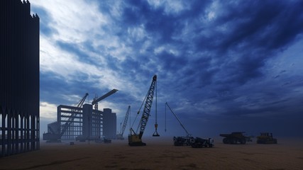 construction site on a desert 3d rendering