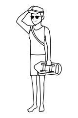 lifeguard with torpedo buoy black and white