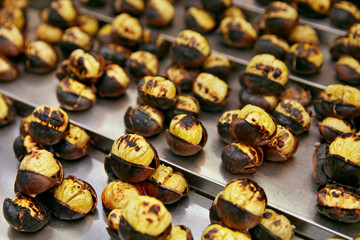 Roasted Chestnuts On Eastern Market Closeup