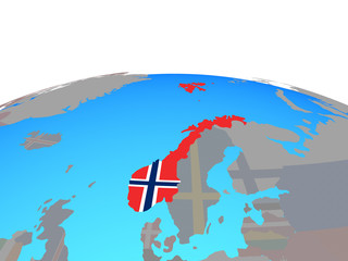 Norway with national flag on political globe.