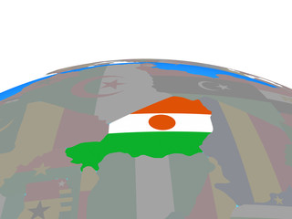 Niger with national flag on political globe.
