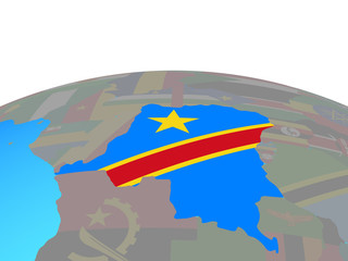 Dem Rep of Congo with national flag on political globe.