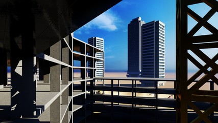 construction site on a desert 3d rendering