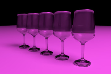 Transparent glasses. Color lighting background.