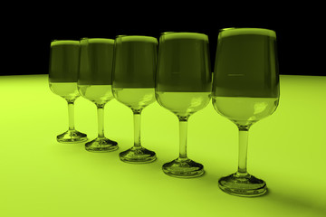 Transparent glasses. Color lighting background.