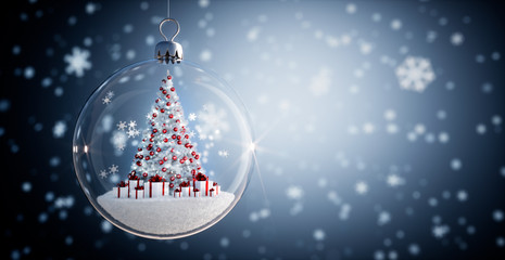 Glaskugel - Weißer Weihnachtsbaum mit Geschenken
