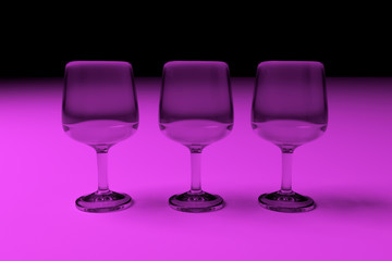 Transparent glasses. Color lighting background.