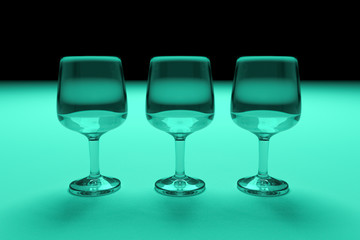 Transparent glasses. Color lighting background.