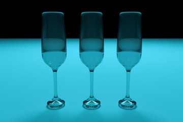 Transparent glasses. Color lighting background.