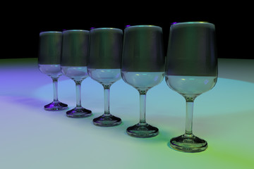 Transparent glasses. Color lighting background.